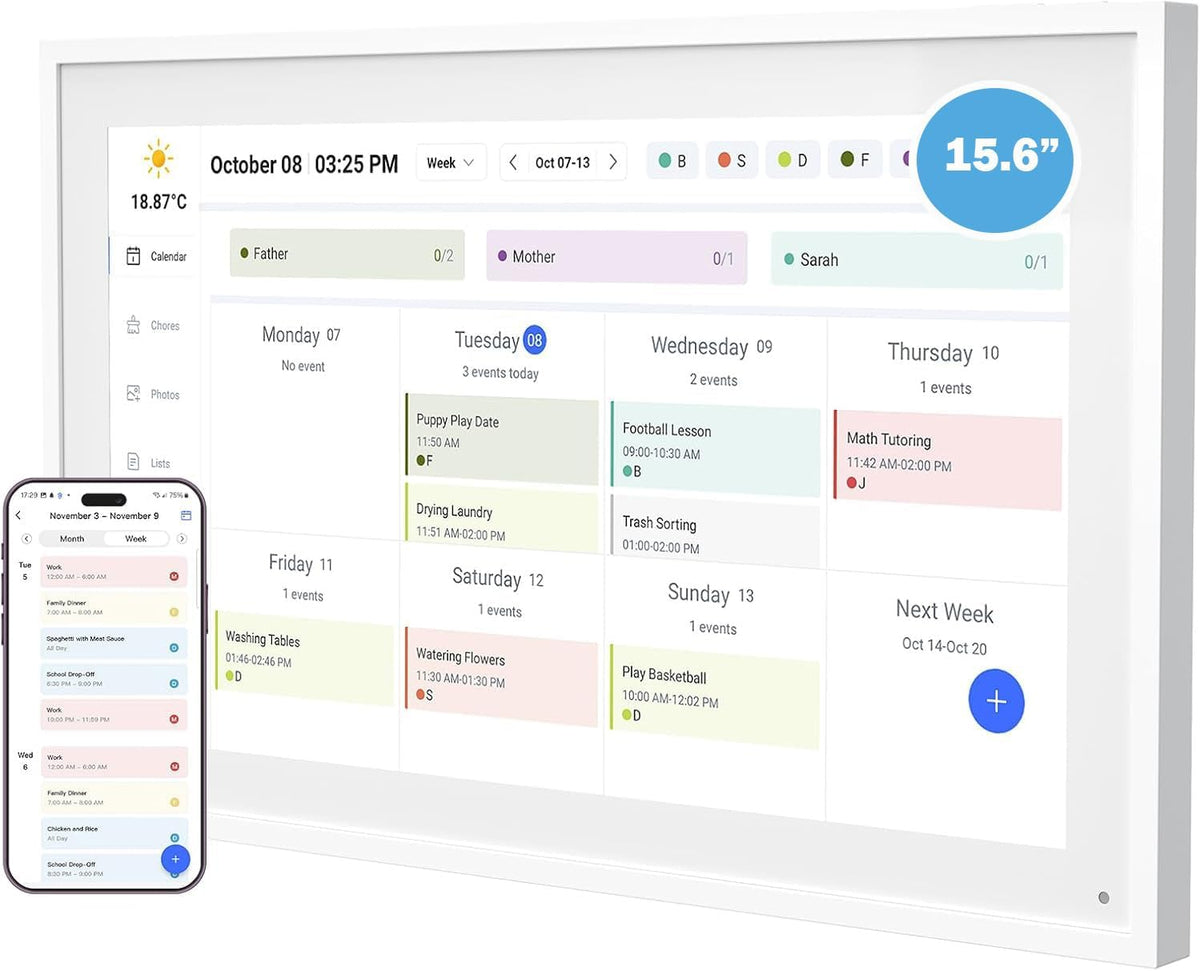 Wall mounted smart calendar in a family kitchen