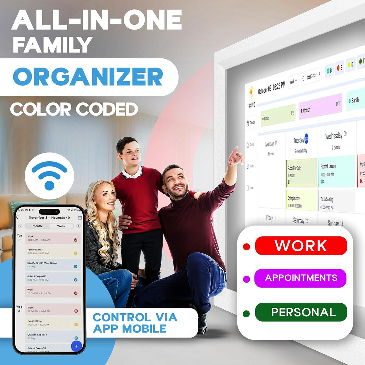 Wi-Fi sync with Google Calendar, iCloud and Outlook